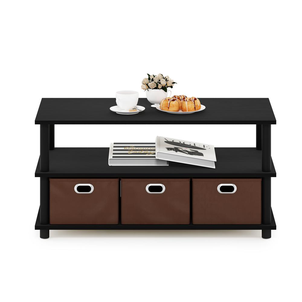 Furinno Frans Turn-N-Tube Coffee Table with Bin Drawers, Black Oak/Black/Brown. Picture 4