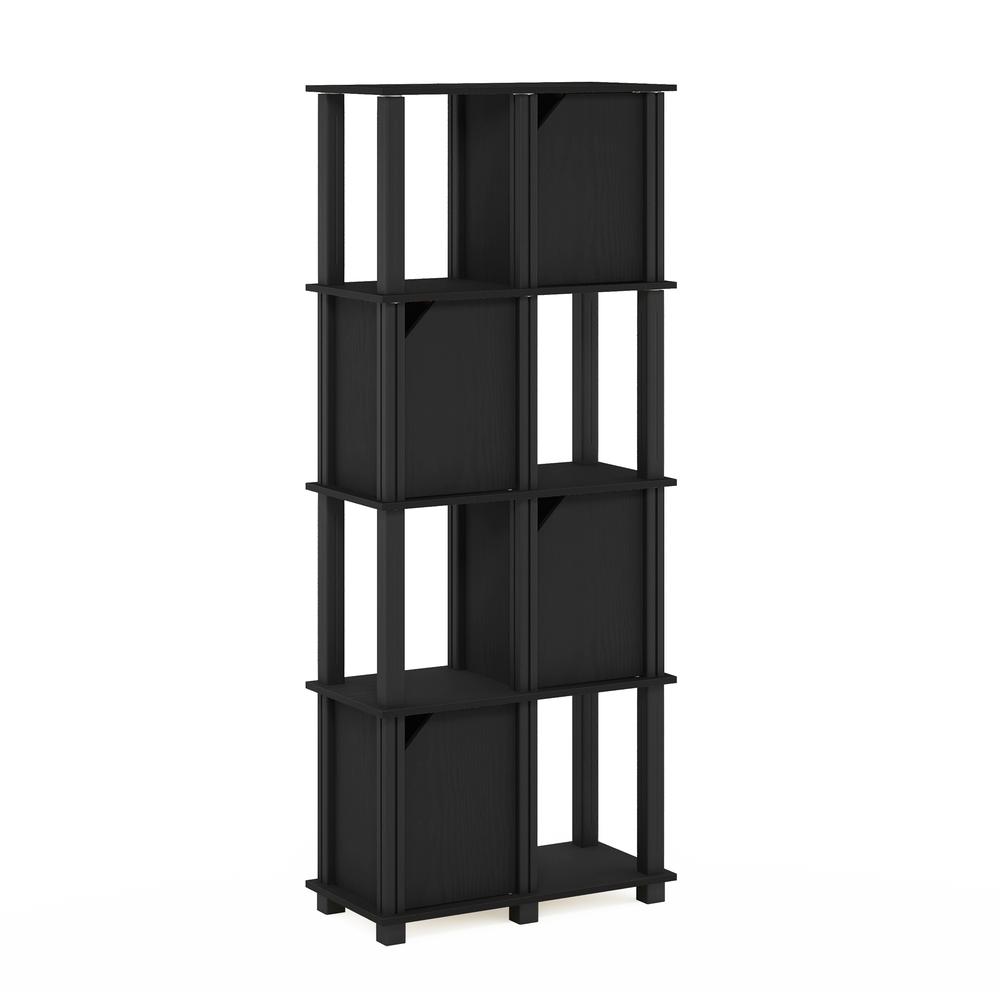 Furinno Brahms 5-Tier Storage Shelf with 4 Doors, Black Oak/Black. Picture 1