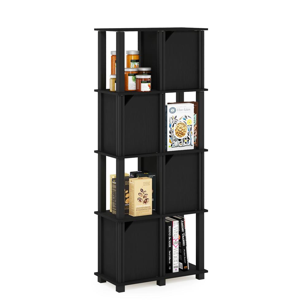 Furinno Brahms 5-Tier Storage Shelf with 4 Doors, Black Oak/Black. Picture 4
