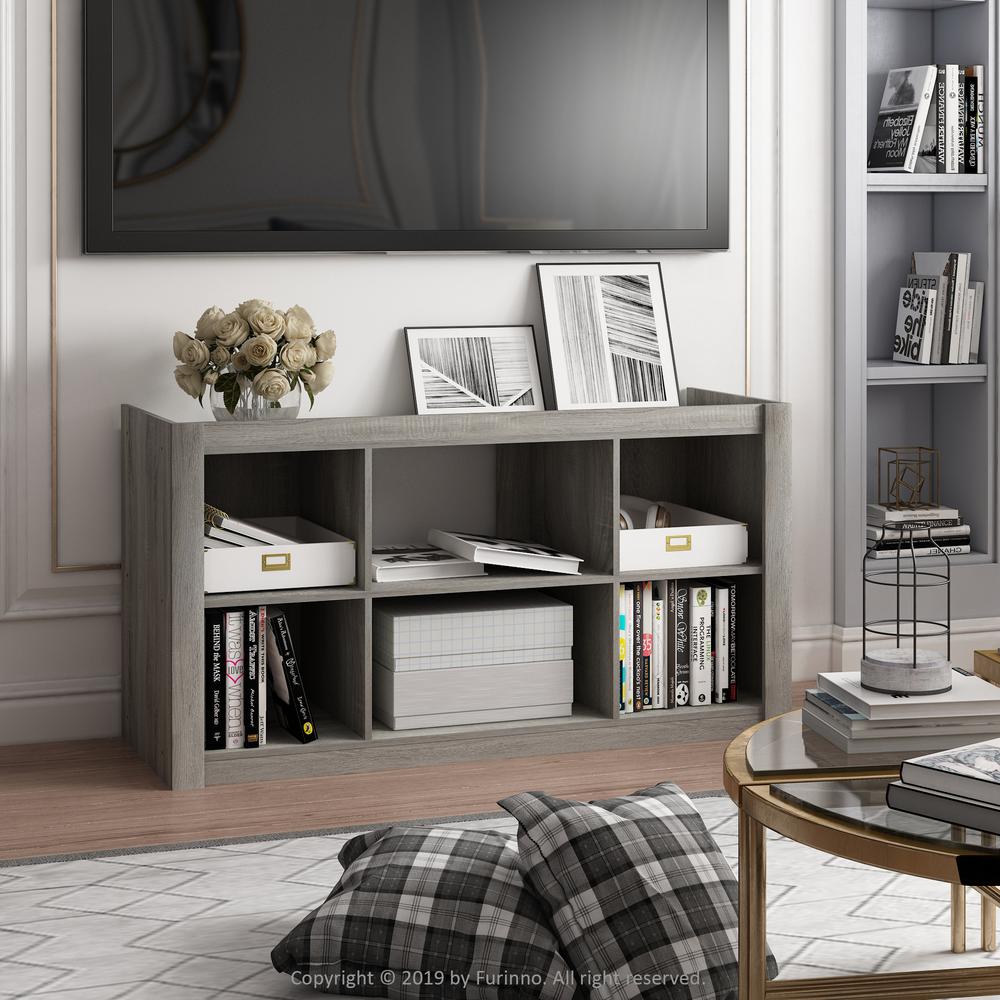 Furinno Fowler Multipurpose TV Stand Bookshelves, French Oak Grey. Picture 6