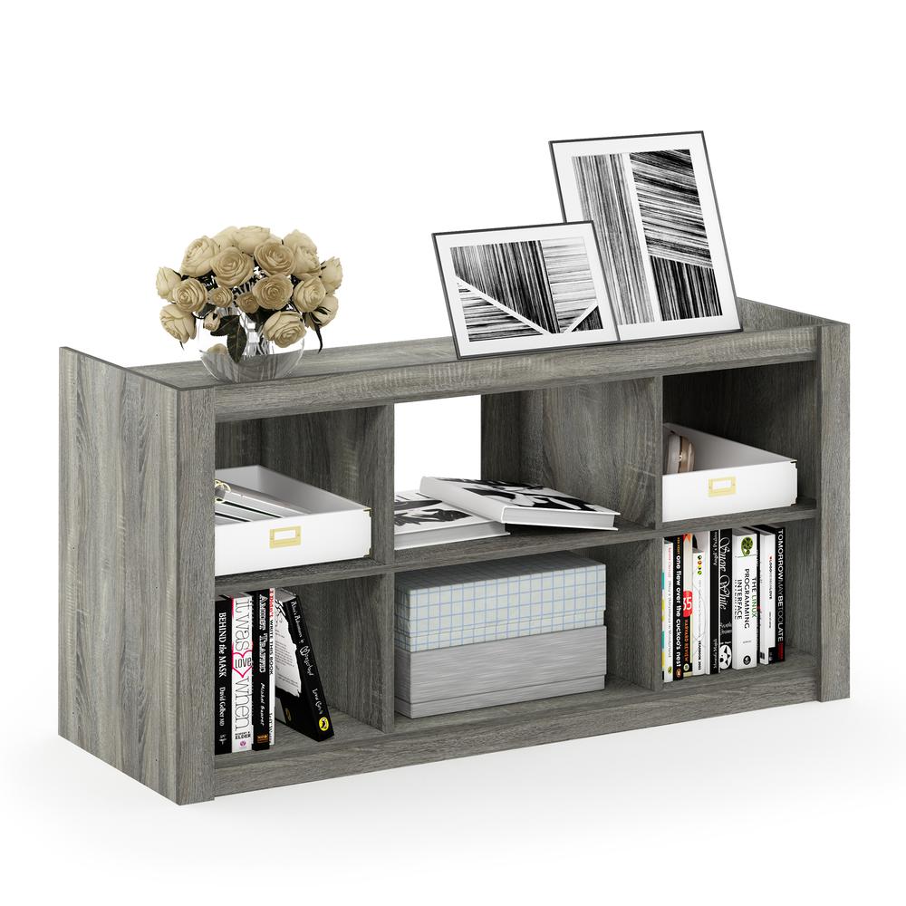 Furinno Fowler Multipurpose TV Stand Bookshelves, French Oak Grey. Picture 4