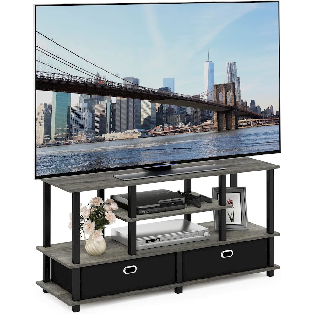 Grey 50 Inch TV Stand with Storage Bins and Shelves for Living Room. Picture 5