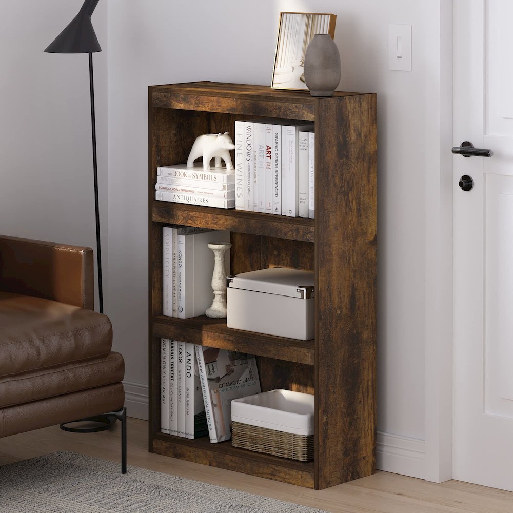 Furinno JAYA Enhanced Home 3-Tier Adjustable Shelf Bookcase, Amber Pine. Picture 2
