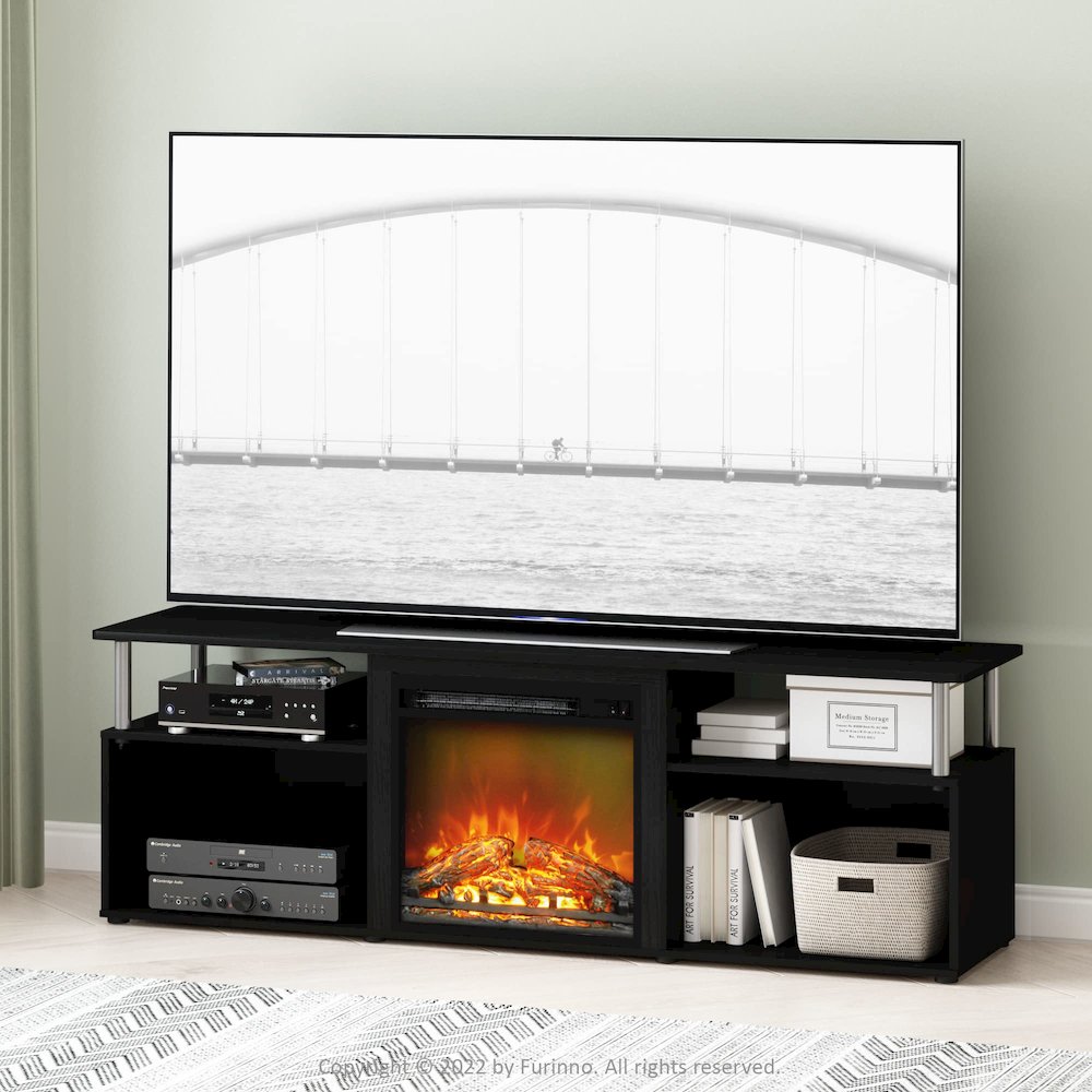 Furinno Jensen Fireplace Entertainment Center for TV up to 70 Inch with Stainless Steel Tubes, Americano/Chrome. Picture 3