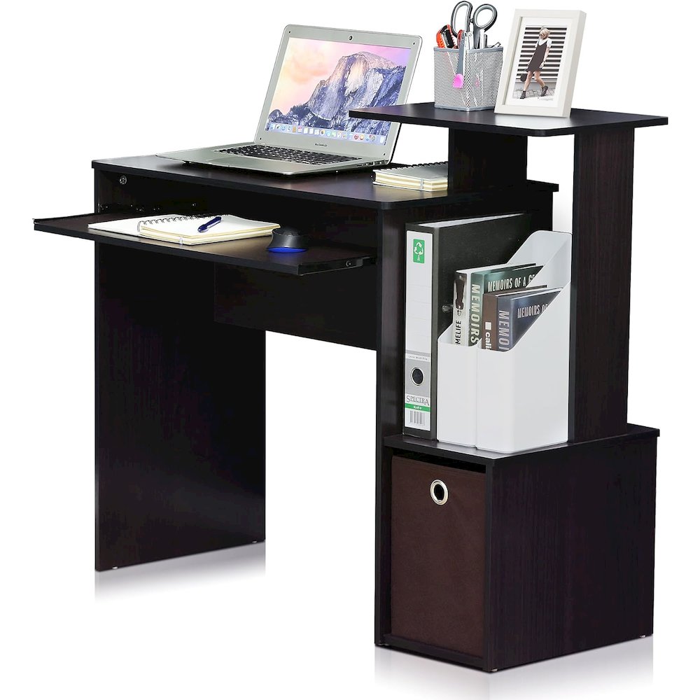 Brown Wooden Office Desk with Storage, Writing Desk and Study Desk Design. Picture 1