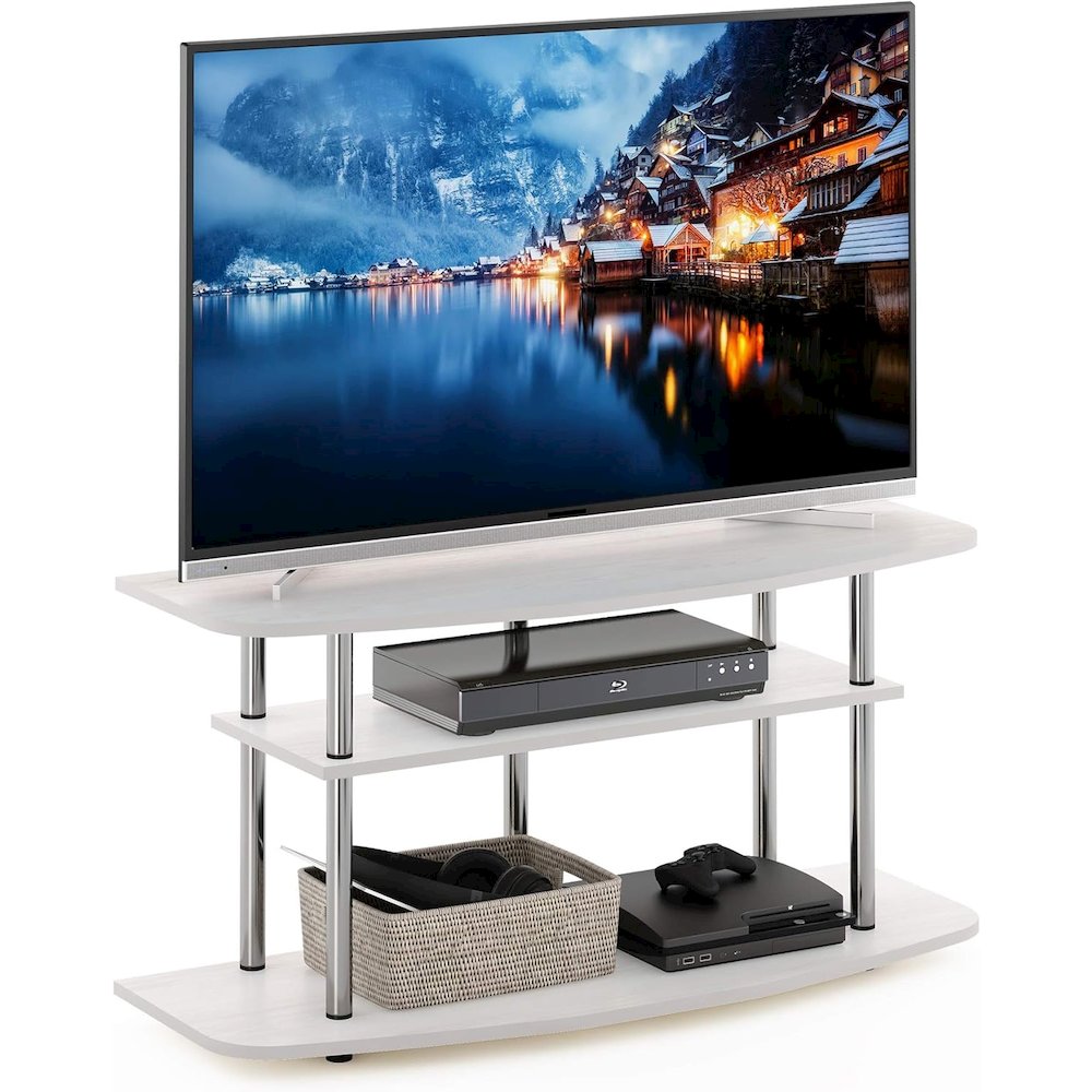 White Wood 50 Inch TV Stand with 3-Tier Shelves, Modern TV Console. Picture 4