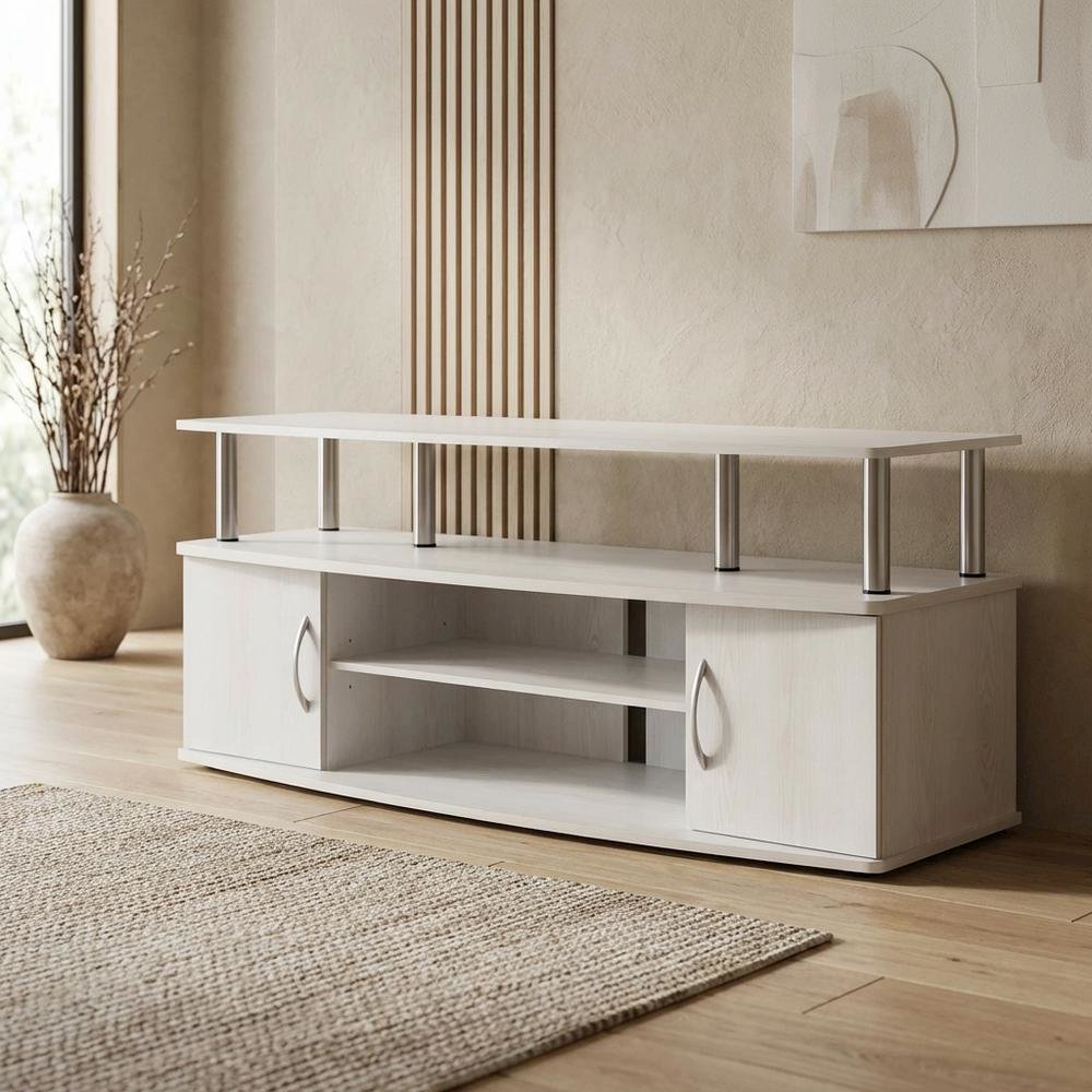 Stylish White Oak Entertainment Center for TVs Up to 55-In, Steel Tubes. Picture 3