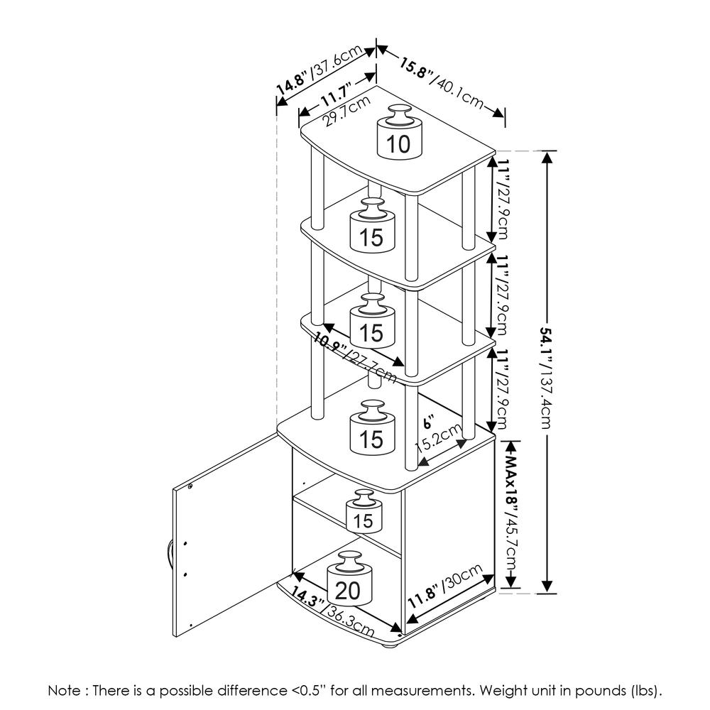 Furinno Turn-N-Tube 3-Tier Tall TV Entertainment Side Table Display Rack with Storage Cabinet, Blackwood/Black. Picture 4
