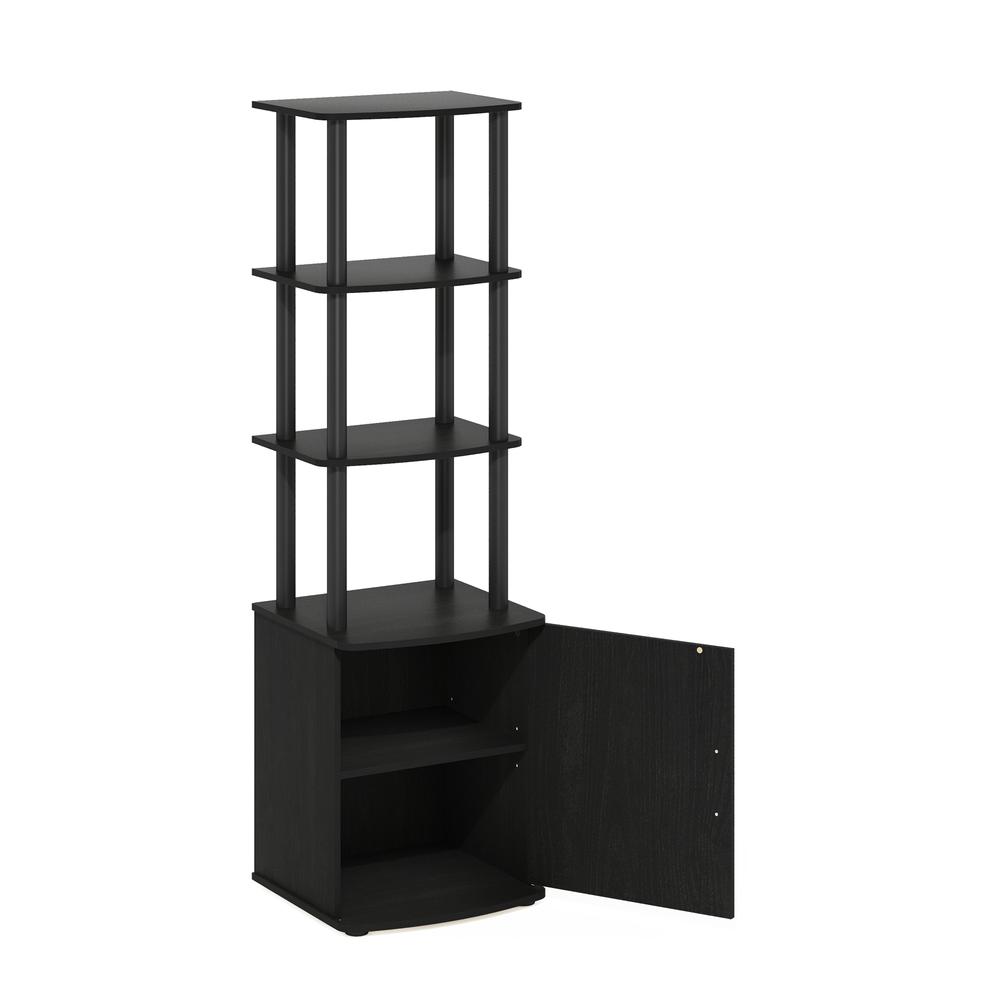 Furinno Turn-N-Tube 3-Tier Tall TV Entertainment Side Table Display Rack with Storage Cabinet, Blackwood/Black. Picture 1