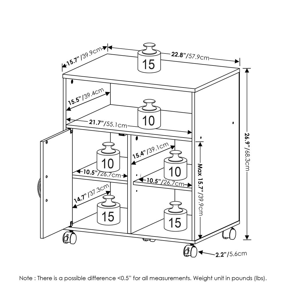Furinno Econ Home Office Under Desk Printer Holder with Wheels, Espresso. Picture 2