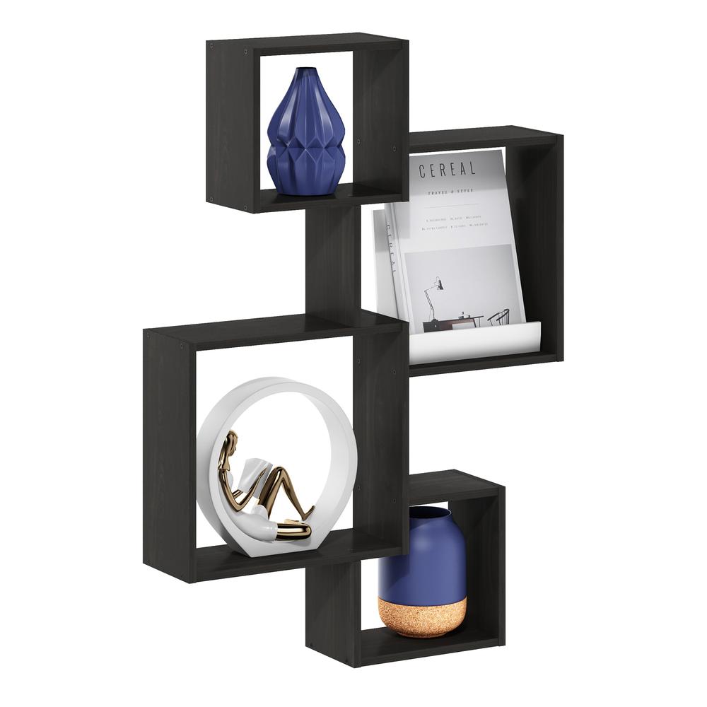 Furinno Rossi Interweave Wall Mount Floating Cube Shelf, Set of 4, Espresso. Picture 4