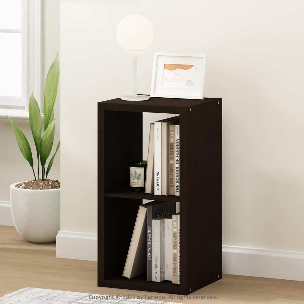 Furinno Cubicle Open Back Decorative Cube Storage Organizer, 2-Cube, Dark Oak. Picture 6