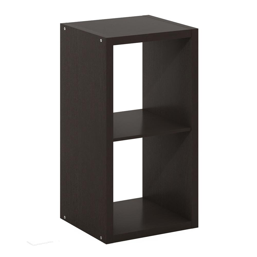 Furinno Cubicle Open Back Decorative Cube Storage Organizer, 2-Cube, Dark Oak. Picture 1