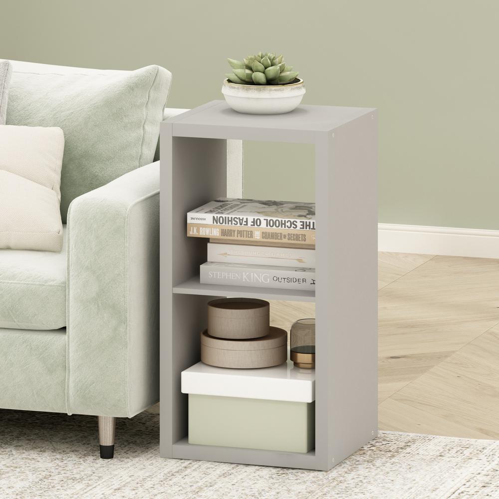 Furinno Cubicle Open Back Decorative Cube Storage Organizer, 2-Cube, Light Grey. Picture 6