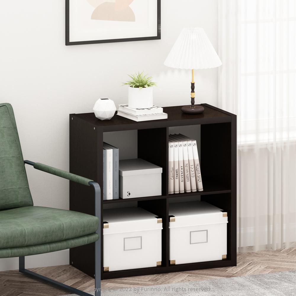 Furinno Cubicle Open Back Decorative Cube Storage Organizer, 4-Cube, Dark Oak. Picture 6