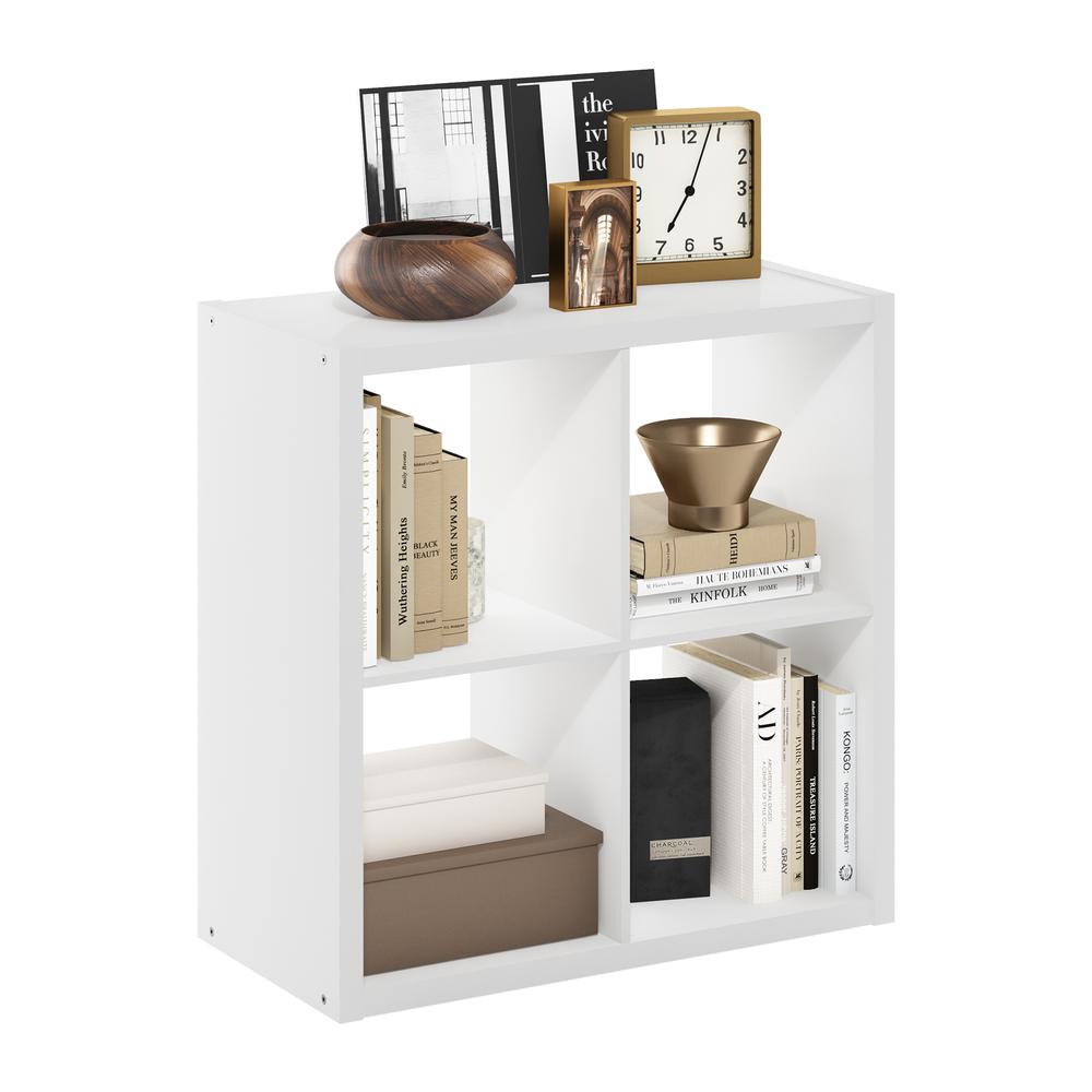 Furinno Cubicle Open Back Decorative Cube Storage Organizer, 4-Cube, White. Picture 4