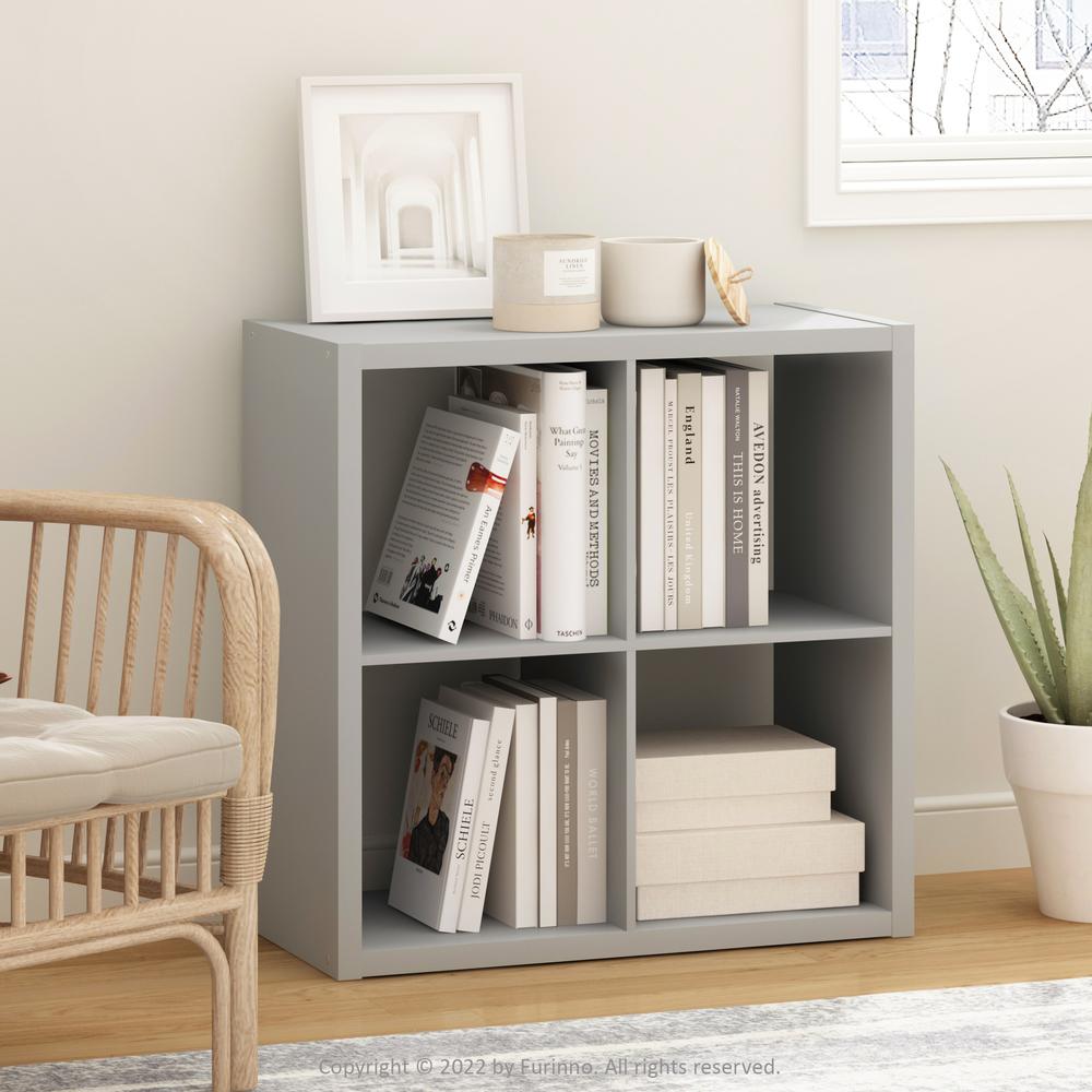 Furinno Cubicle Open Back Decorative Cube Storage Organizer, 4-Cube, Light Grey. Picture 6