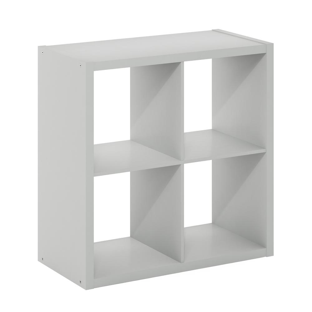 Furinno Cubicle Open Back Decorative Cube Storage Organizer, 4-Cube, Light Grey. Picture 1