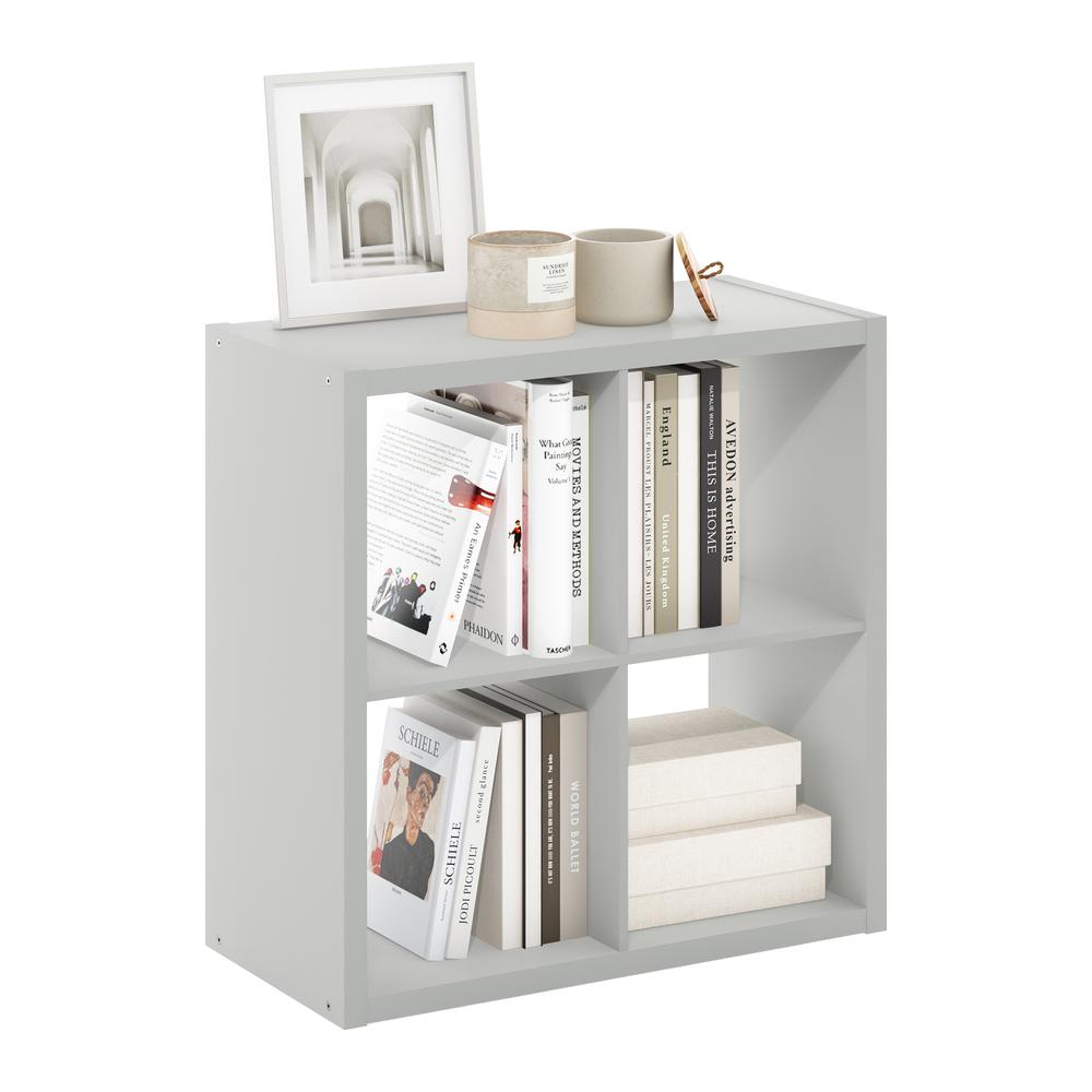 Furinno Cubicle Open Back Decorative Cube Storage Organizer, 4-Cube, Light Grey. Picture 4