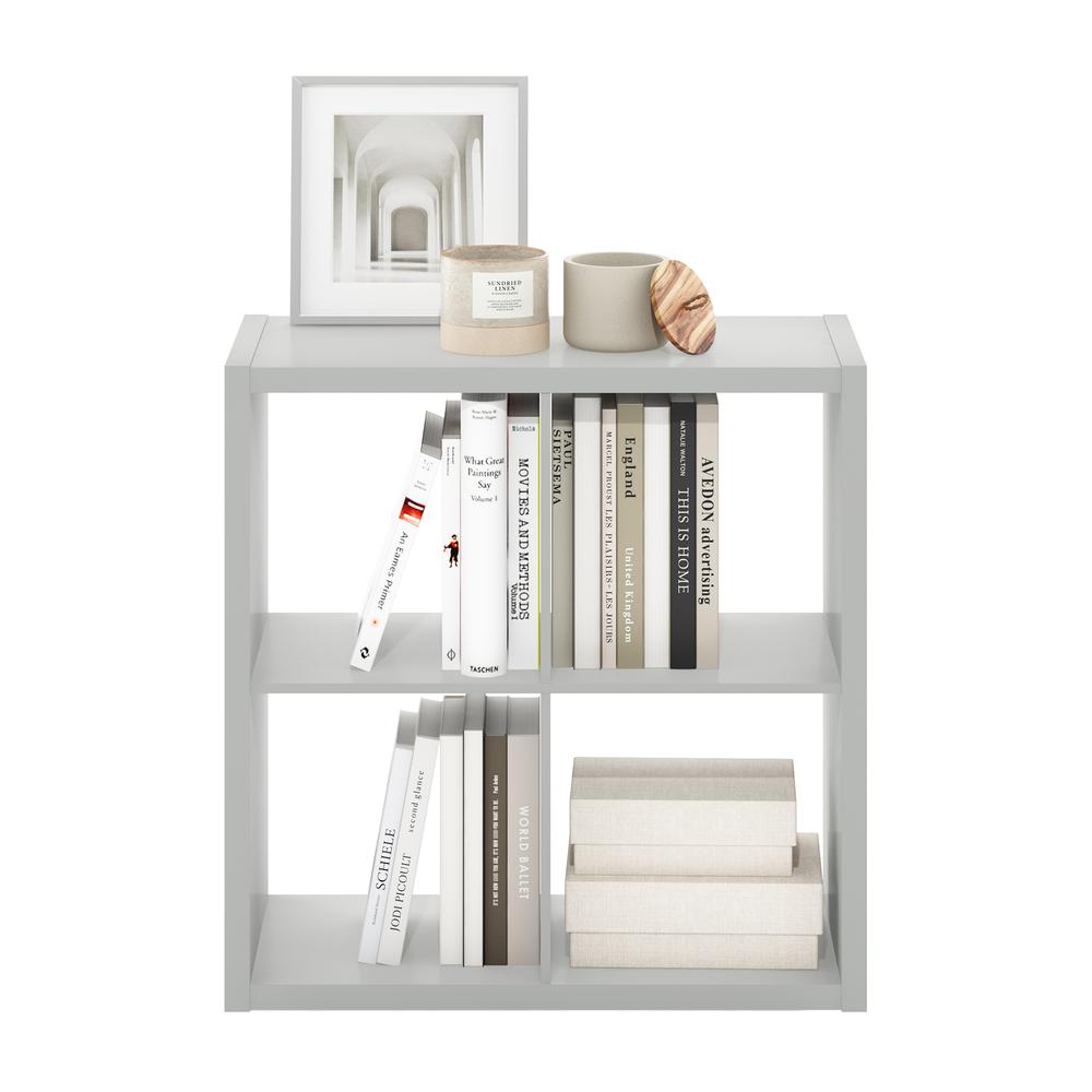 Furinno Cubicle Open Back Decorative Cube Storage Organizer, 4-Cube, Light Grey. Picture 5
