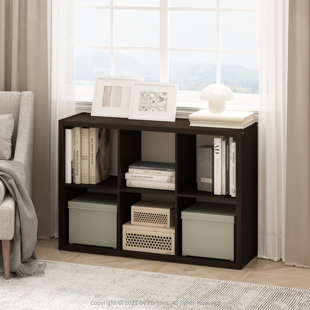 Furinno Cubicle Open Back Decorative Cube Storage Organizer, 6-Cube, Dark Oak. Picture 6