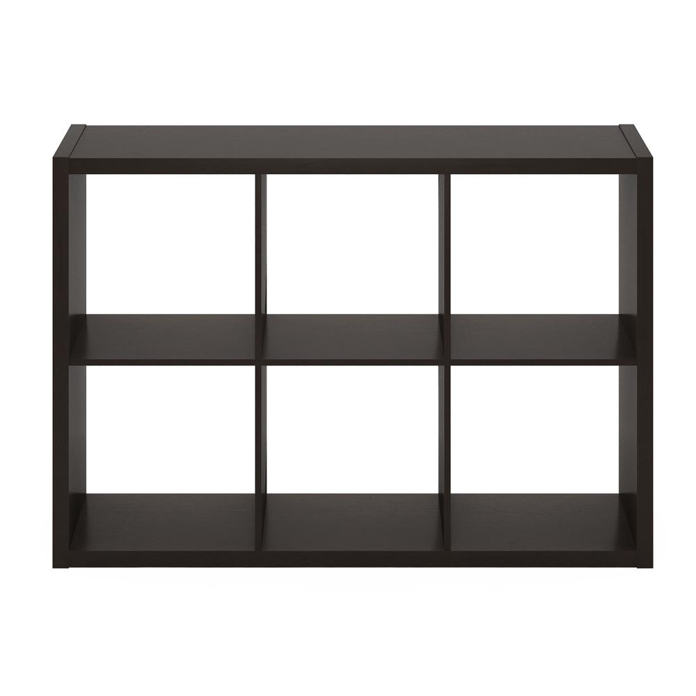 Furinno Cubicle Open Back Decorative Cube Storage Organizer, 6-Cube, Dark Oak. Picture 3