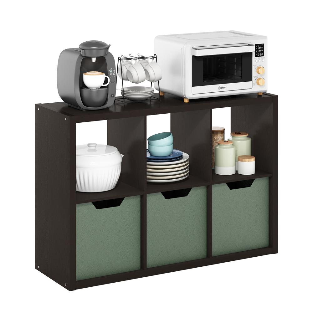 Furinno Cubicle Open Back Decorative Cube Storage Organizer, 6-Cube, Dark Oak. Picture 4