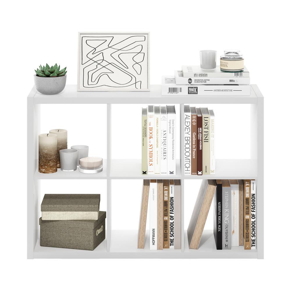 Furinno Cubicle Open Back Decorative Cube Storage Organizer, 6-Cube, White. Picture 5