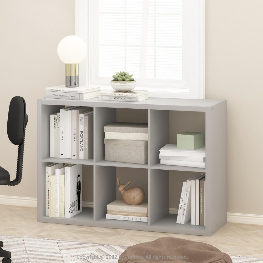 Furinno Cubicle Open Back Decorative Cube Storage Organizer, 6-Cube, Light Grey. Picture 6