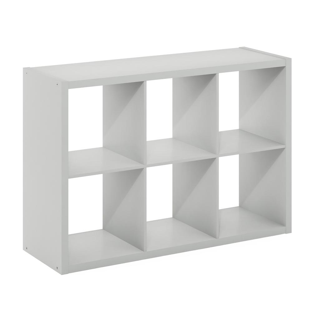 Furinno Cubicle Open Back Decorative Cube Storage Organizer, 6-Cube, Light Grey. Picture 1
