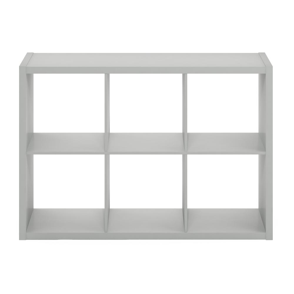 Furinno Cubicle Open Back Decorative Cube Storage Organizer, 6-Cube, Light Grey. Picture 3
