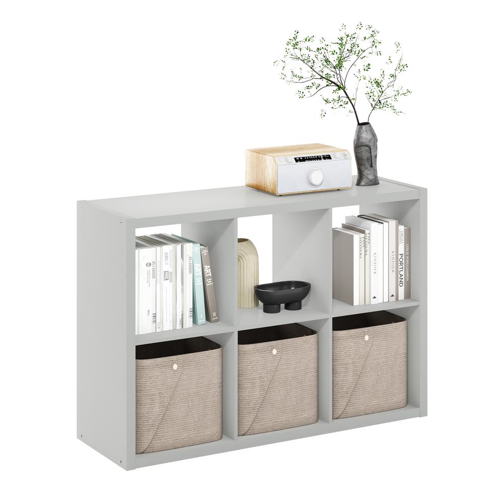 Furinno Cubicle Open Back Decorative Cube Storage Organizer, 6-Cube, Light Grey. Picture 4