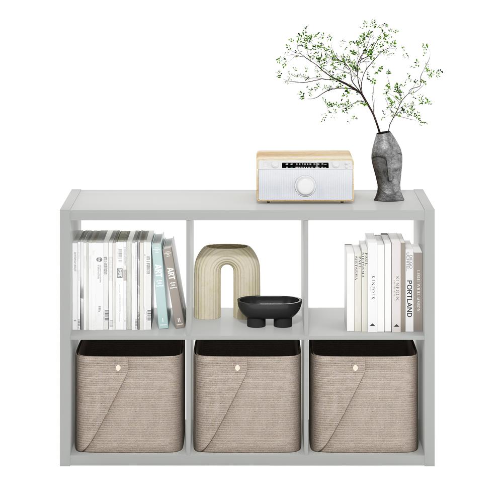 Furinno Cubicle Open Back Decorative Cube Storage Organizer, 6-Cube, Light Grey. Picture 5
