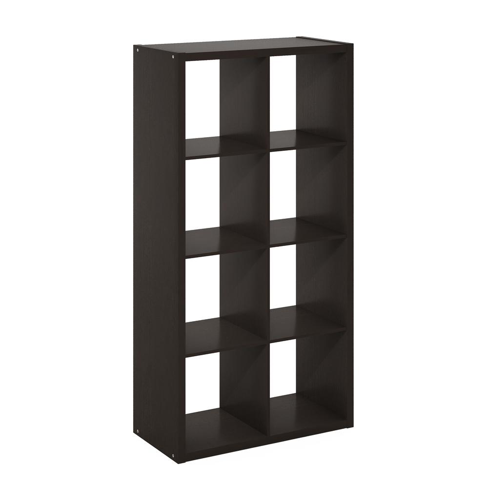 Furinno Cubicle Open Back Decorative Cube Storage Organizer, 8-Cube, Dark Oak. Picture 1