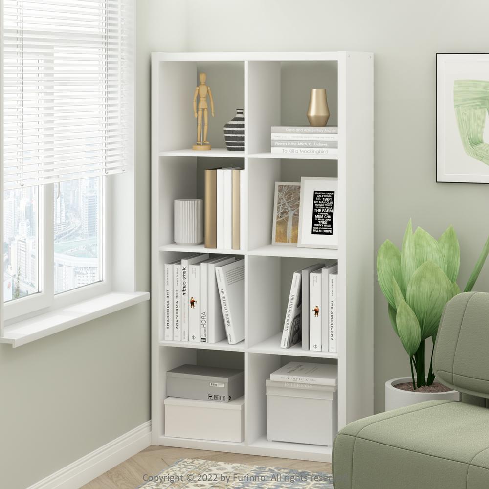 Furinno Cubicle Open Back Decorative Cube Storage Organizer, 8-Cube, White. Picture 6
