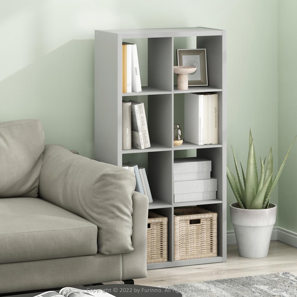 Furinno Cubicle Open Back Decorative Cube Storage Organizer, 8-Cube, Light Grey. Picture 6