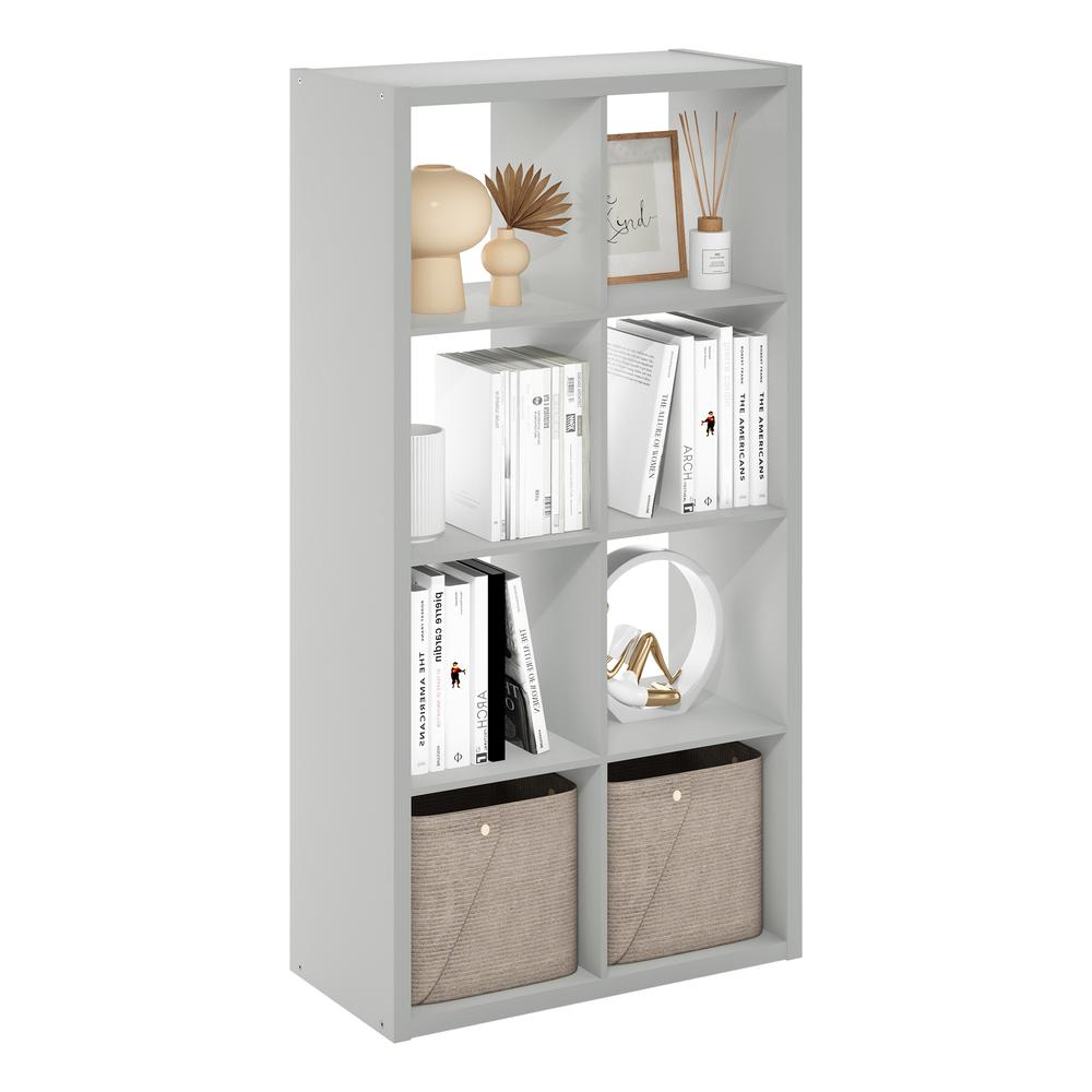 Furinno Cubicle Open Back Decorative Cube Storage Organizer, 8-Cube, Light Grey. Picture 4