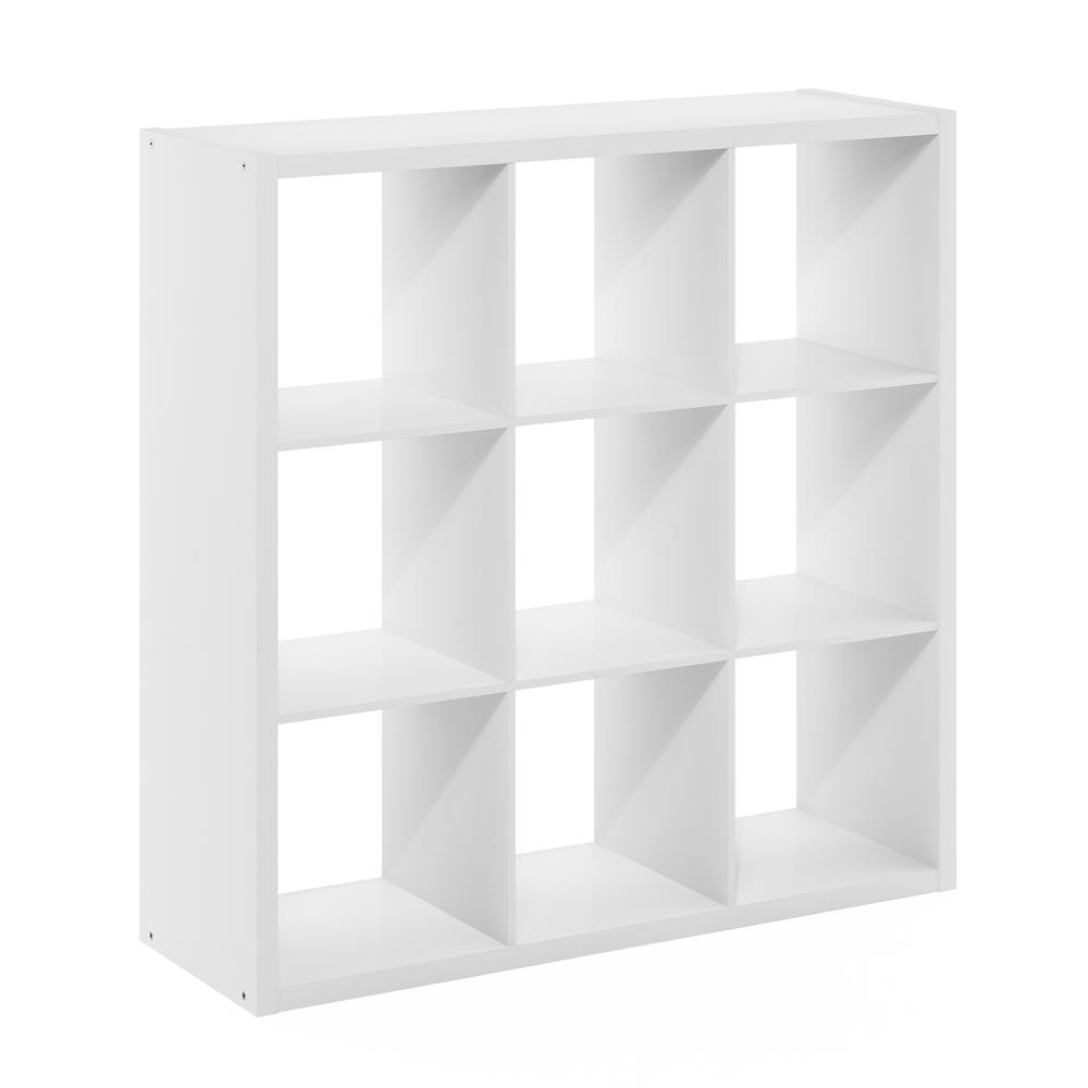 Furinno Cubicle Open Back Decorative Cube Storage Organizer, 9-Cube, White. Picture 1