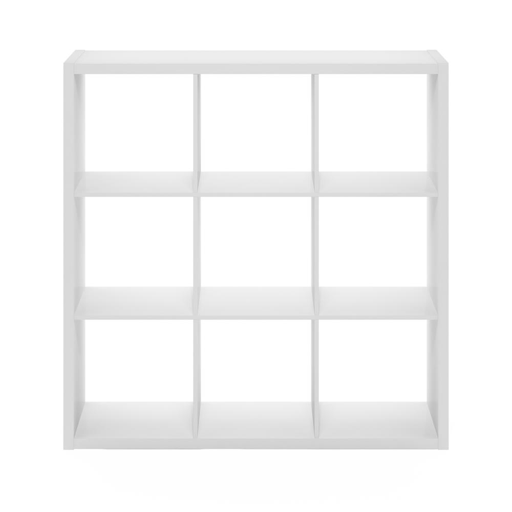 Furinno Cubicle Open Back Decorative Cube Storage Organizer, 9-Cube, White. Picture 3