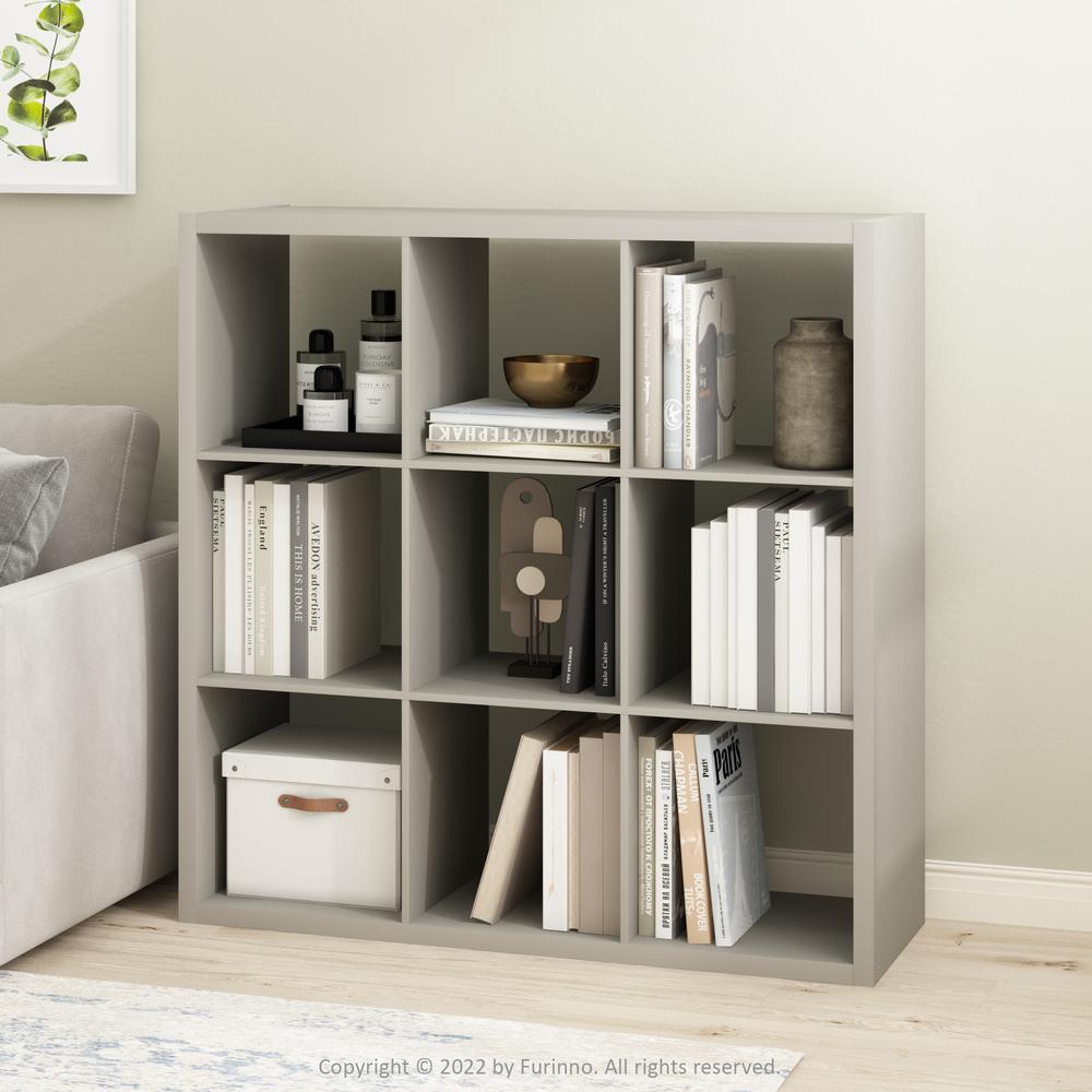 Furinno Cubicle Open Back Decorative Cube Storage Organizer, 9-Cube, Light Grey. Picture 6