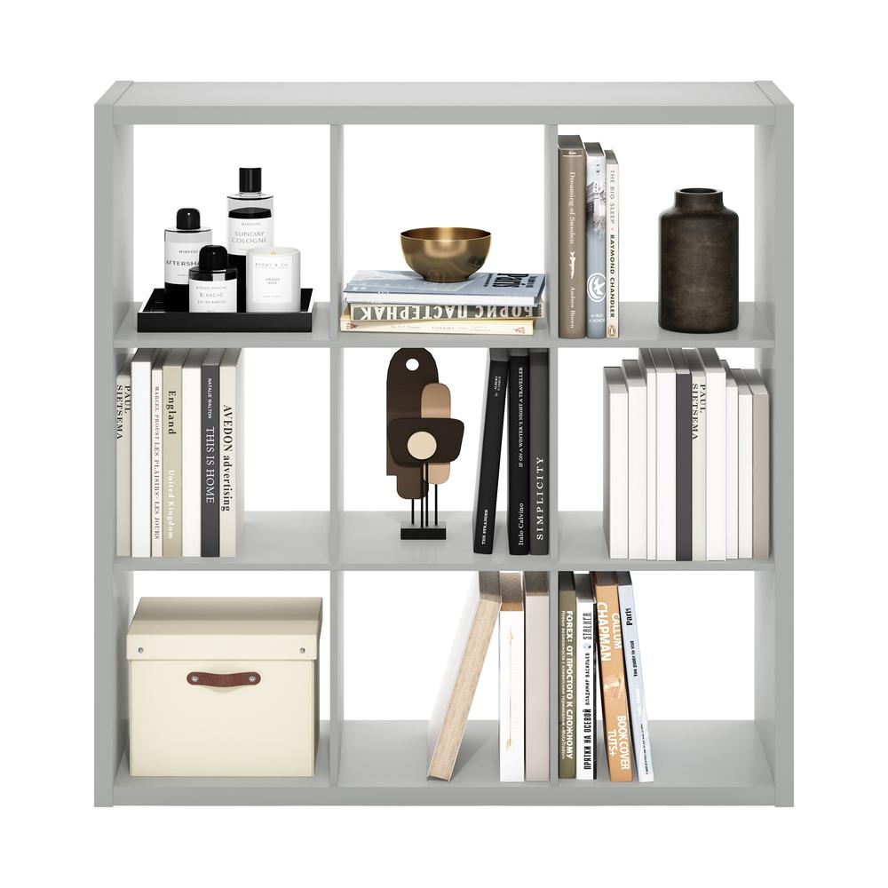Furinno Cubicle Open Back Decorative Cube Storage Organizer, 9-Cube, Light Grey. Picture 5