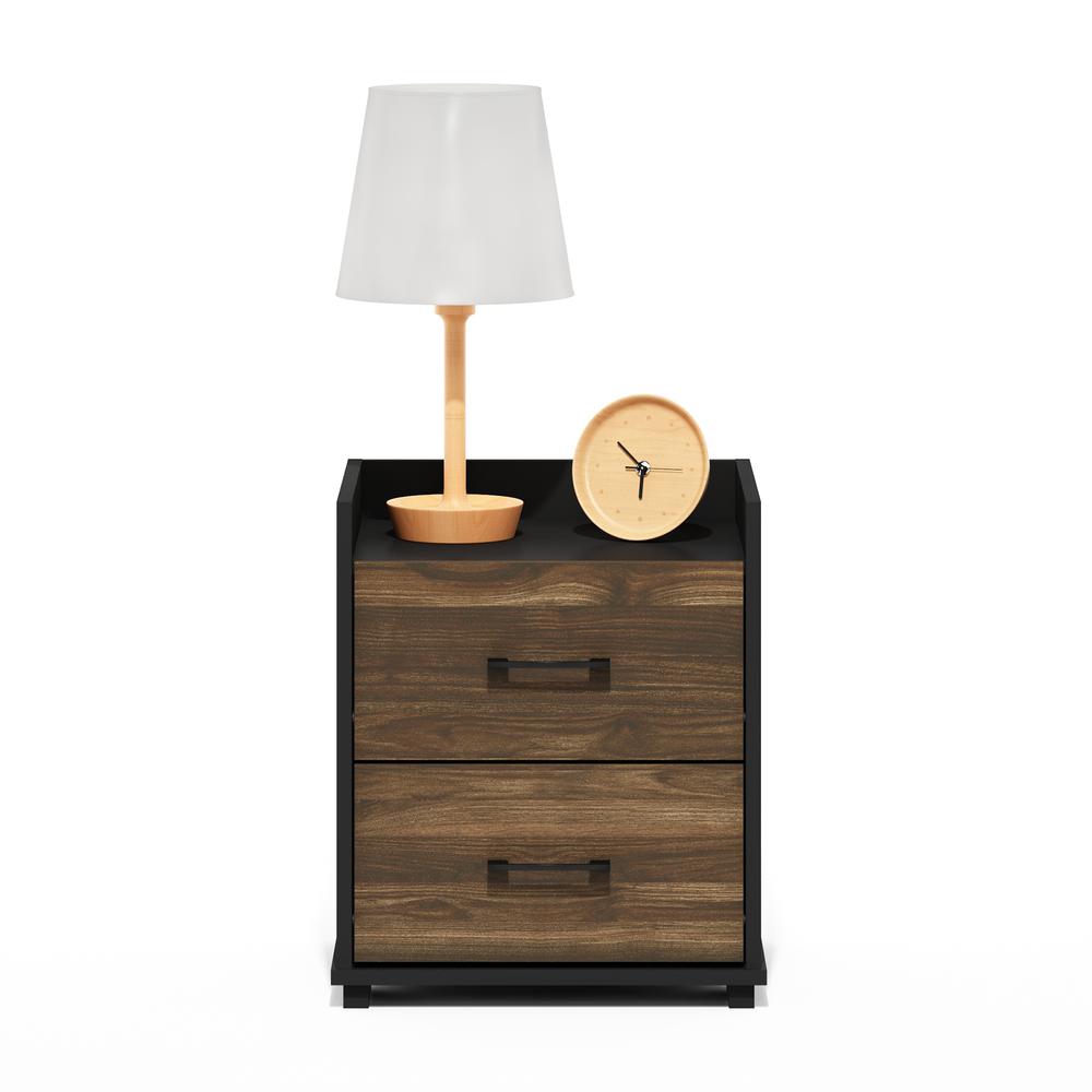 Furinno Tidur Modern Bedroom Bedside Tables Handle 2-Drawer Chest Nightstand, Columbia Walnut/Black. Picture 6