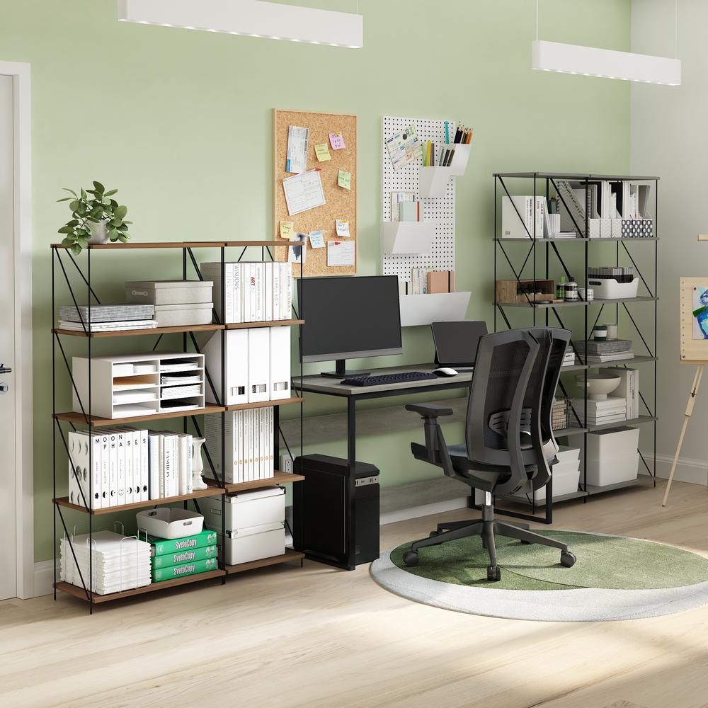 Furinno Besi 5-Tier Industrial Multipurpose Shelf Display Rack with Metal Frame, Narrow, Walnut Cove. Picture 7