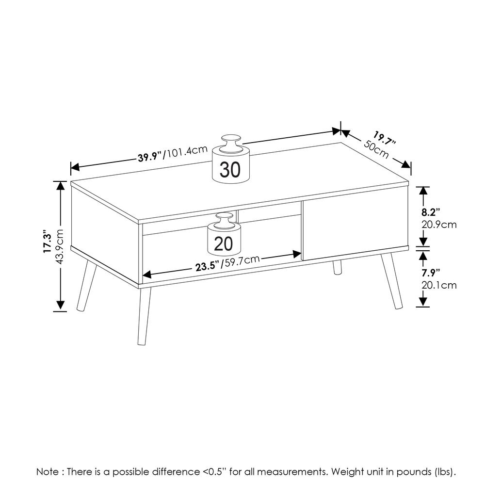 Furinno Claude Mid Century Style Coffee Table with Wood Legs, Marble White. Picture 2