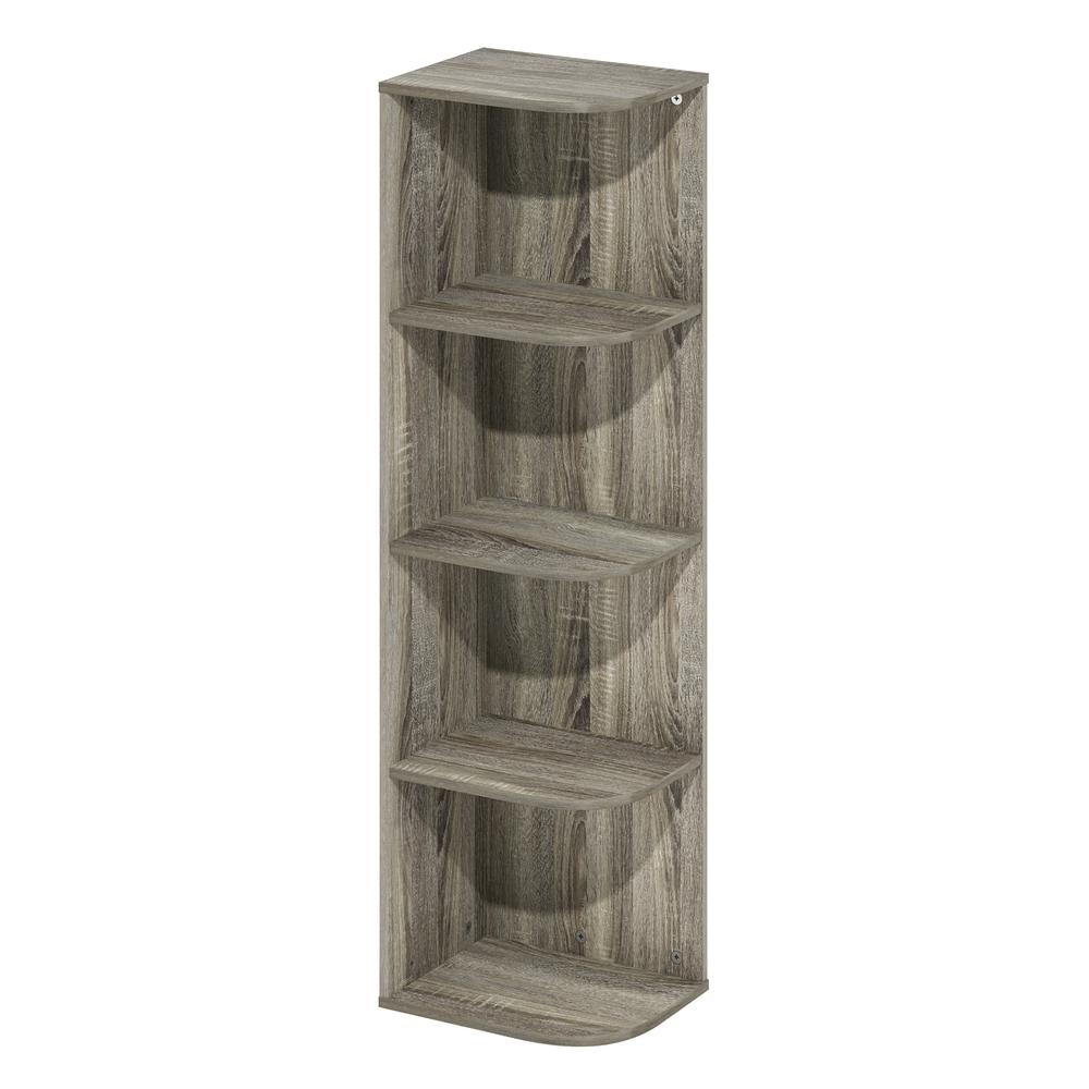 Furinno Pasir 4-Tier Corner Open Shelf Bookcase, French Oak. Picture 1