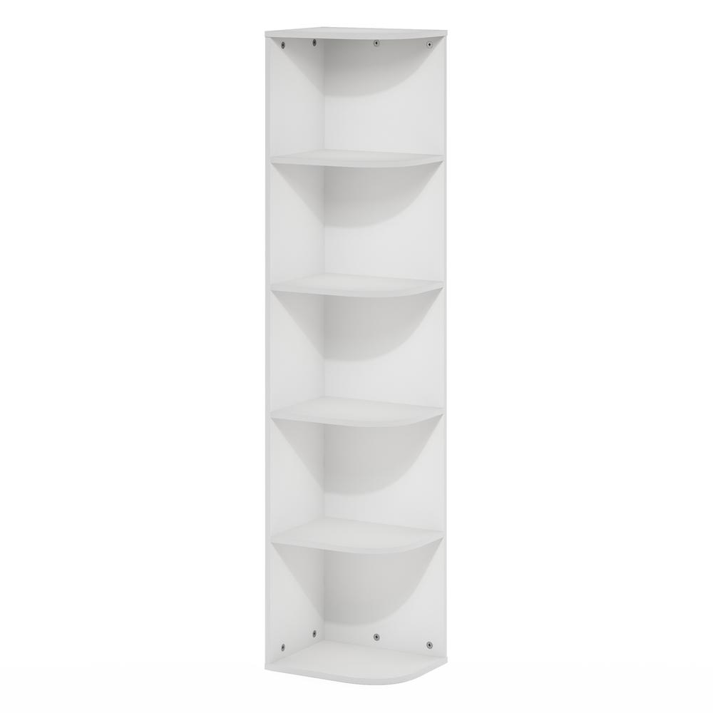 Furinno Pasir 5-Tier Corner Open Shelf Bookcase, White. Picture 1