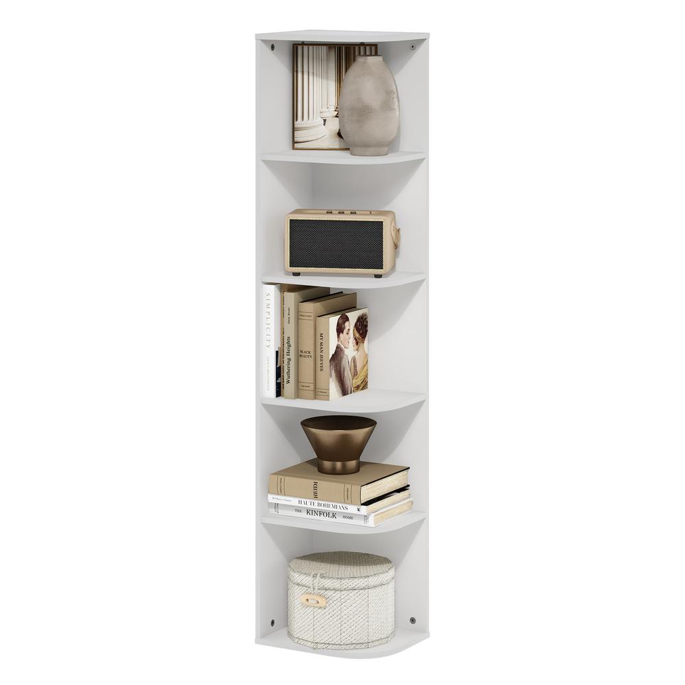 Furinno Pasir 5-Tier Corner Open Shelf Bookcase, White. Picture 4