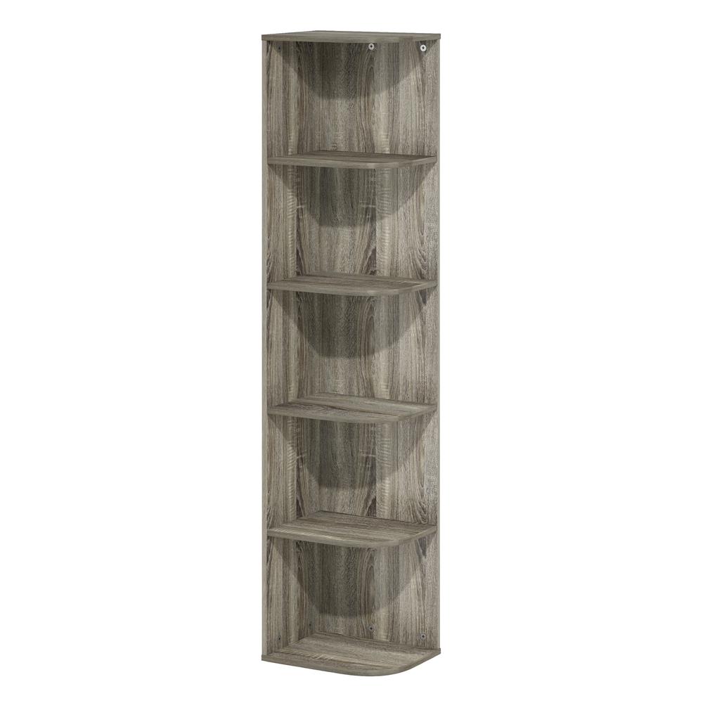 Furinno Pasir 5-Tier Corner Open Shelf Bookcase, French Oak. Picture 1