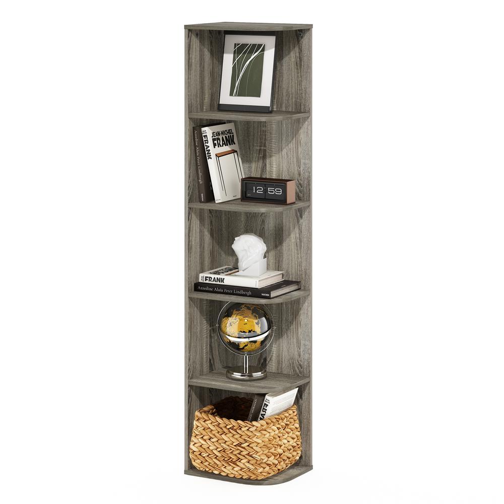 Furinno Pasir 5-Tier Corner Open Shelf Bookcase, French Oak. Picture 4