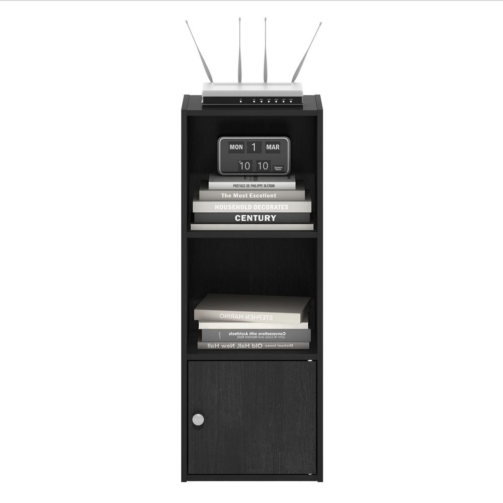 Furinno Luder 3-Tier Shelf Bookcase with 1 Door Storage Cabinet, Blackwood. Picture 5